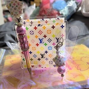 Multicolor Matching Pen, Pen Holder and Phone Charm.